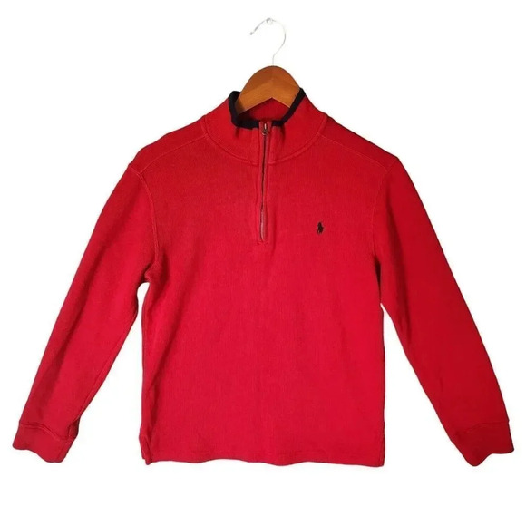 Polo Ralph Lauren Sweater Men Size Large Red Cotton Pullover 1/4 Zip Mock Neck - Picture 1 of 9